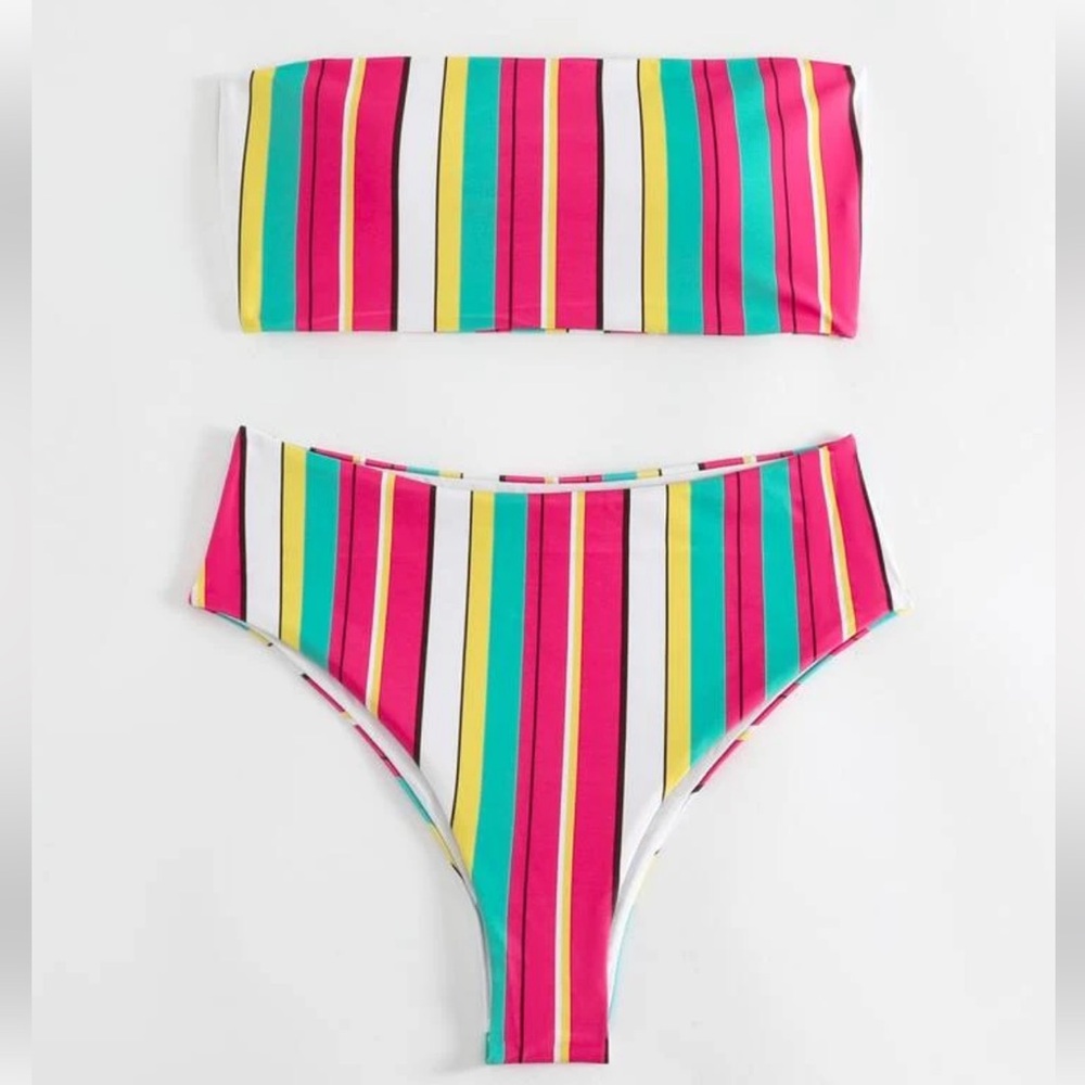 SHEIN Striped Bandeau Bikini For Summer Beach Size Small